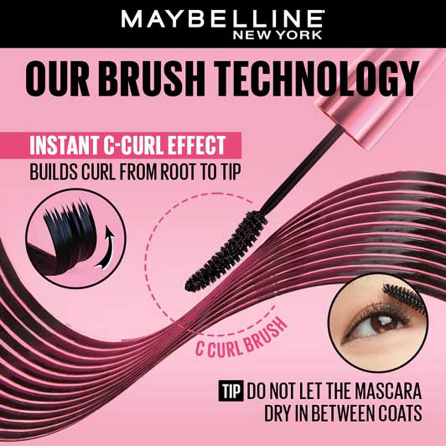 Maybelline - New York Mascara, Curls Lashes, Highly Pigmented Colour, Long-lasting, Waterproof, Hypercurl Black 9.2ml