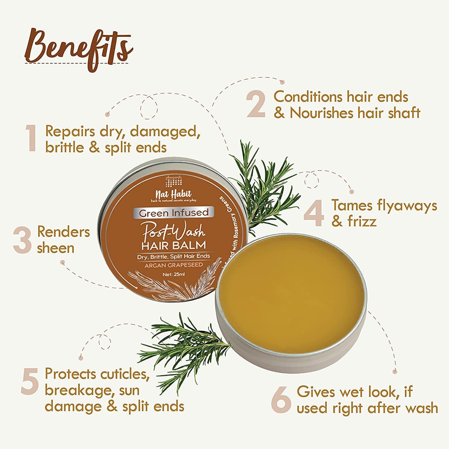 Nat Habit - Green Infused Post-Wash Hair Balm Argan Grapeseed 25ml