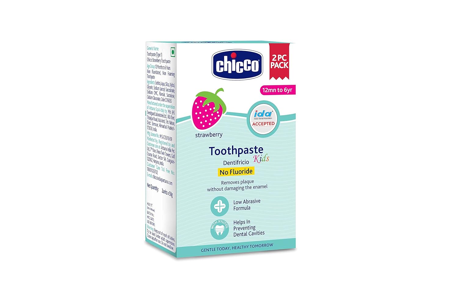 Chicco - Dentifricio Strawberry Flavour Toothpastes Pack of 2 50g
