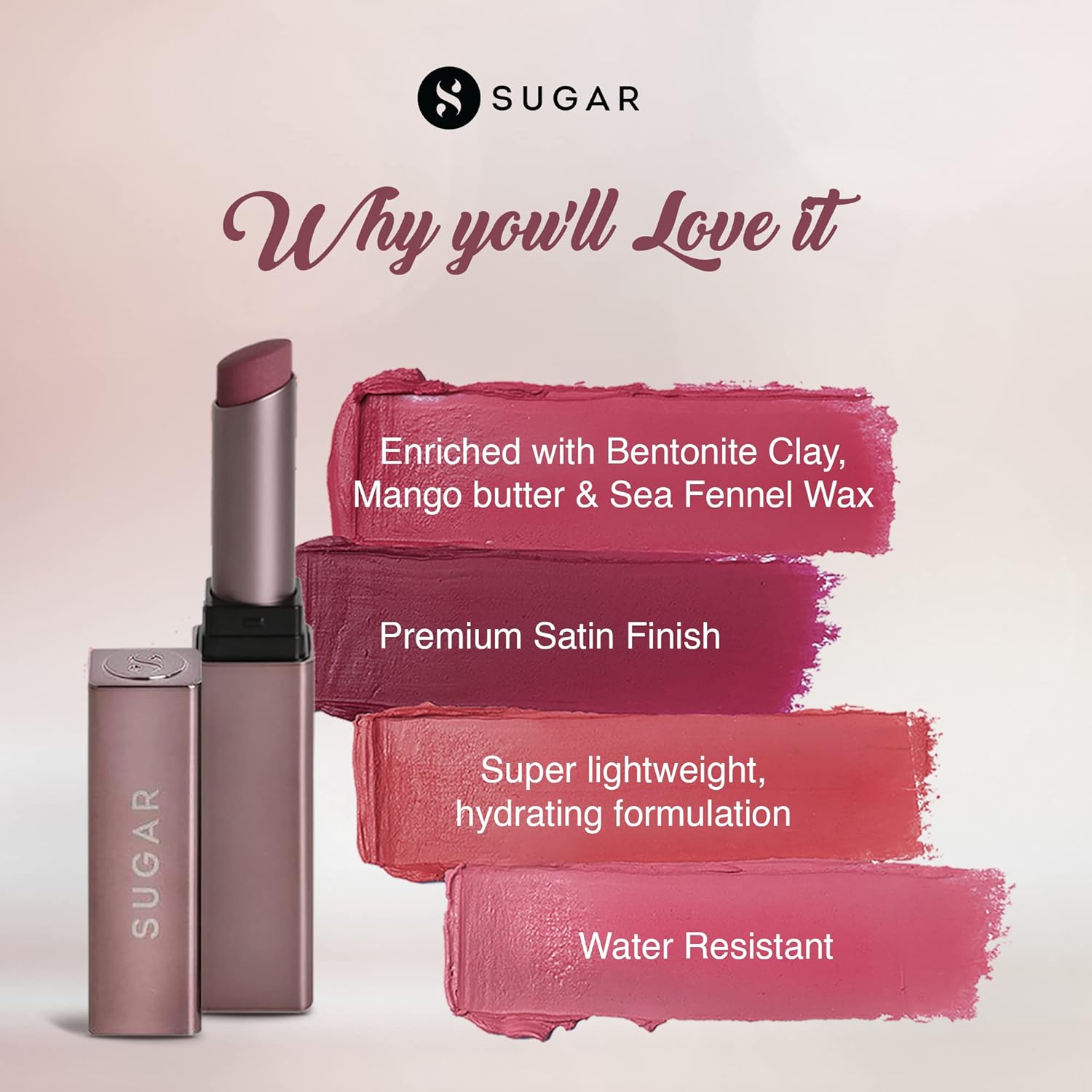 Sugar - Mettle Satin Lipstick Color: 02 Elizabeth (Rosy Cheeks Pink)