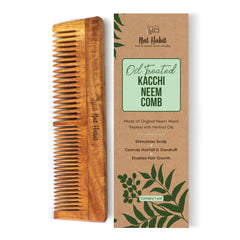 Nat Habit - Oil Treated Kacchi Neem Ayurvedic Wooden Comb - Dual Tooth for Detangling & Frizz Control