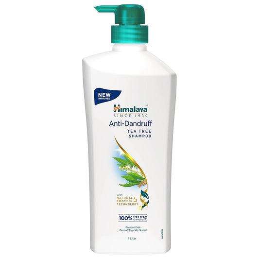 Himalaya anti-dandruff tea tree shampoo bottle, white with green pump, 1L