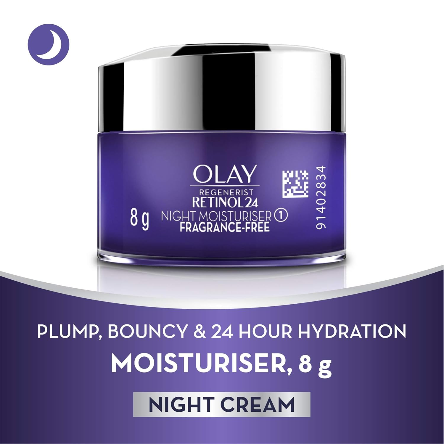 Olay Night Cream Mini: Regenerist Retinol 24 Moisturiser for hydrated plump smooth skin 8g