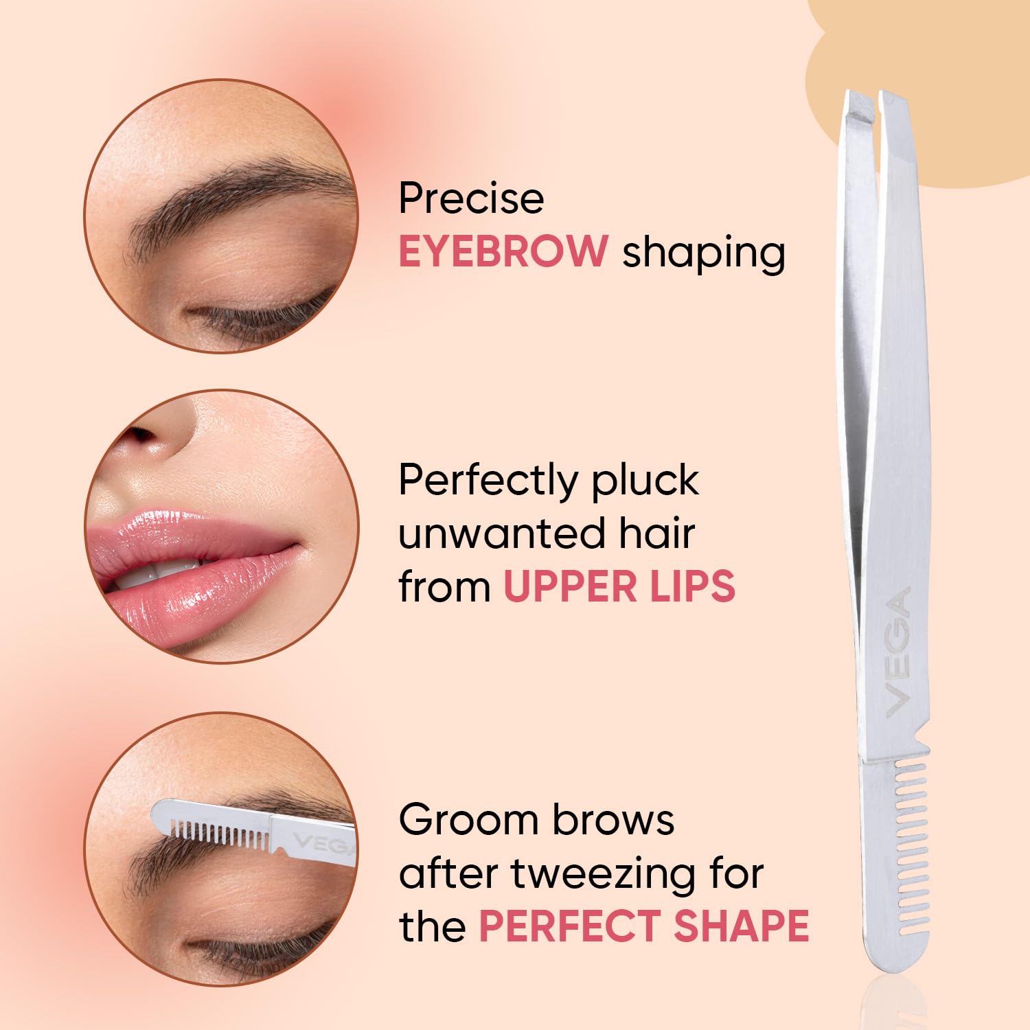 Vega - 2 In 1 Brow Groomer & Tweezer - TWE-01