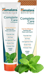 Mint toothpaste tubes with “Complete Care” branding and fresh mint leaves, 150g.