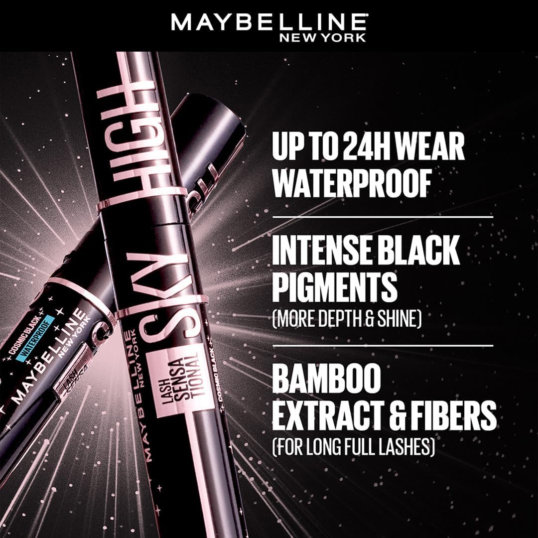 Lash Sensational Sky High mascara tube and wand, waterproof intense black