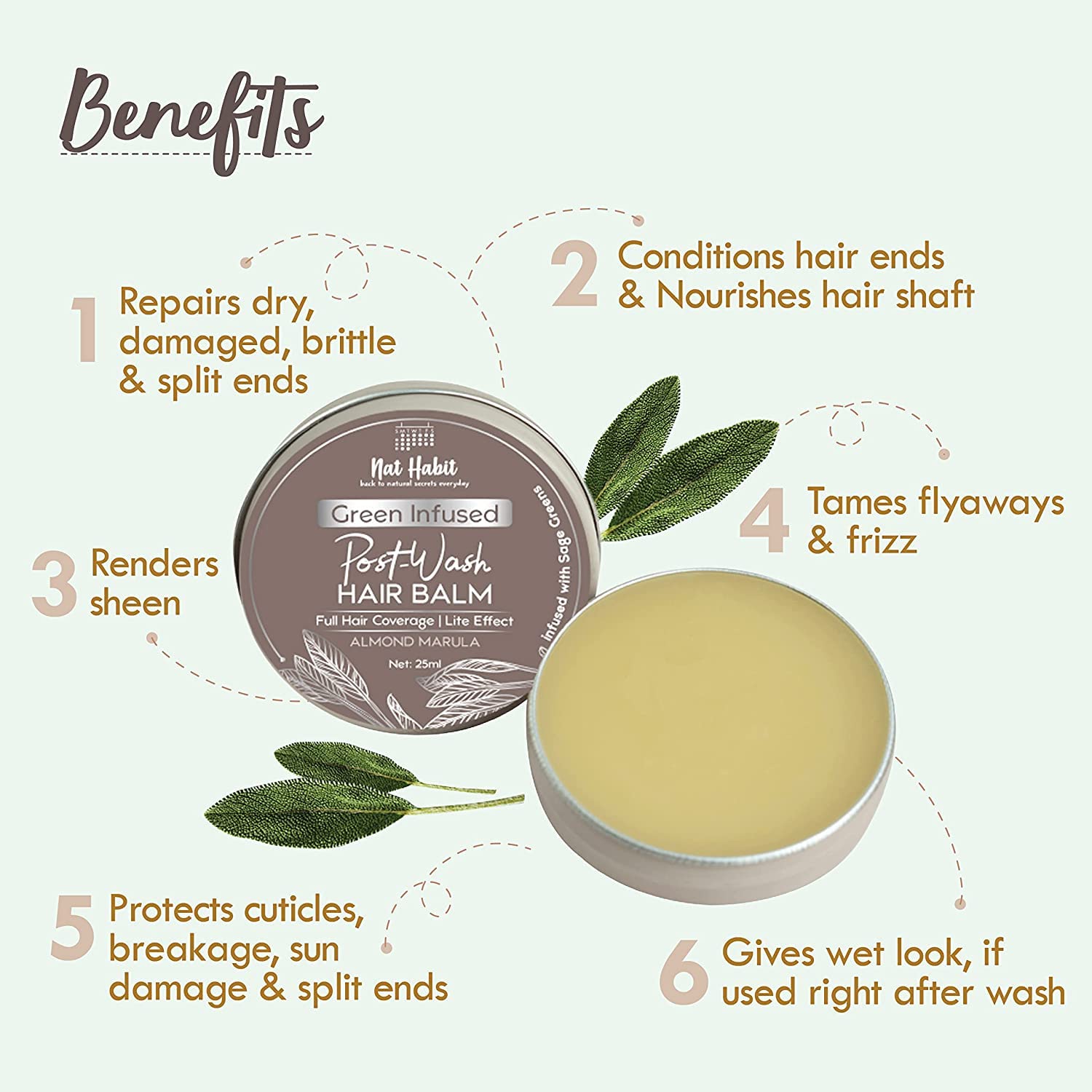 Nat Habit - Green Infused Post-Wash Hair Balm Almond Marula 25ml