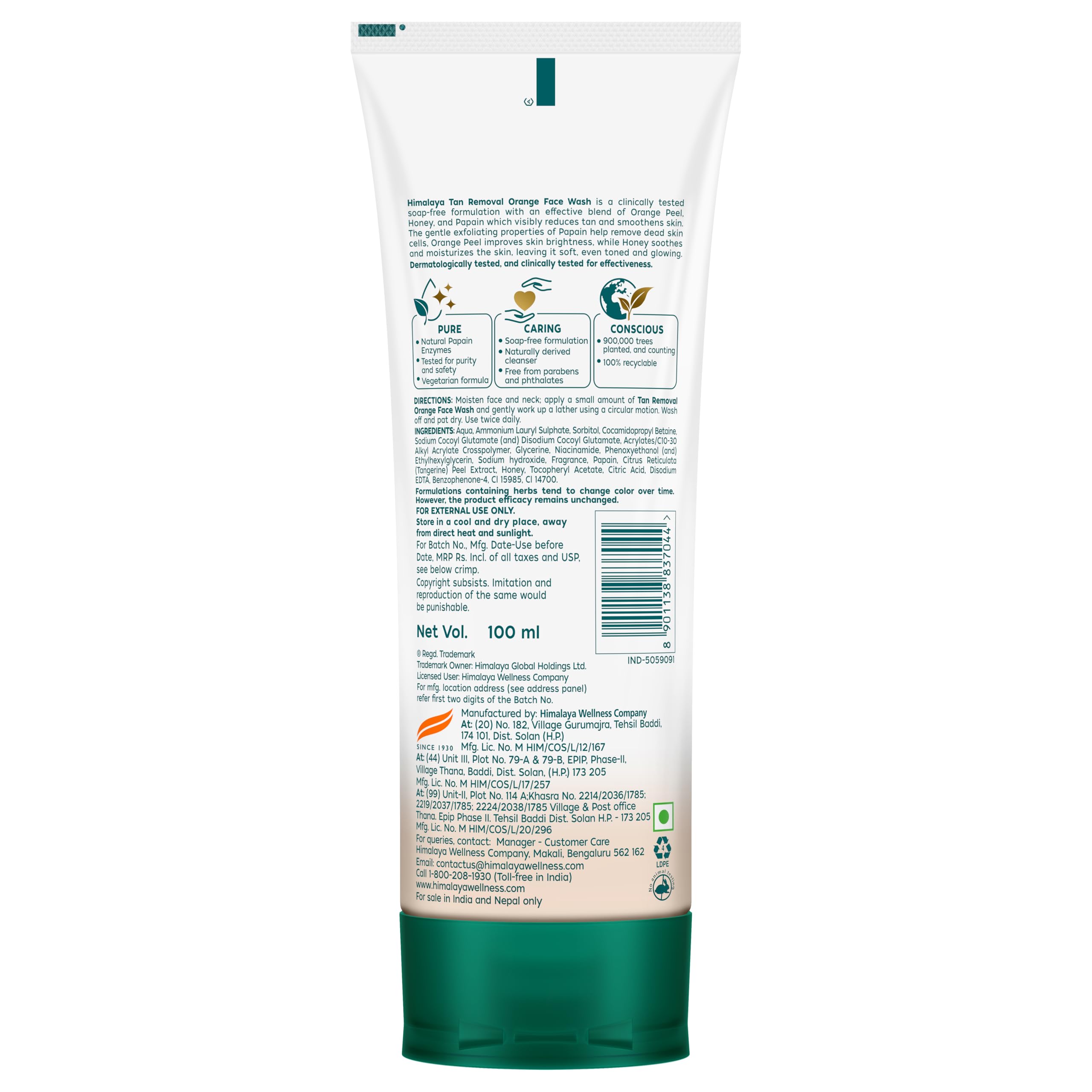 Himalaya Tan Removal Orange Face Wash with Honey & Papaya 100 ml