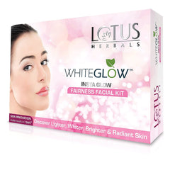 WhiteGlow fairness facial kit box with Lotus Herbals branding, 40 g