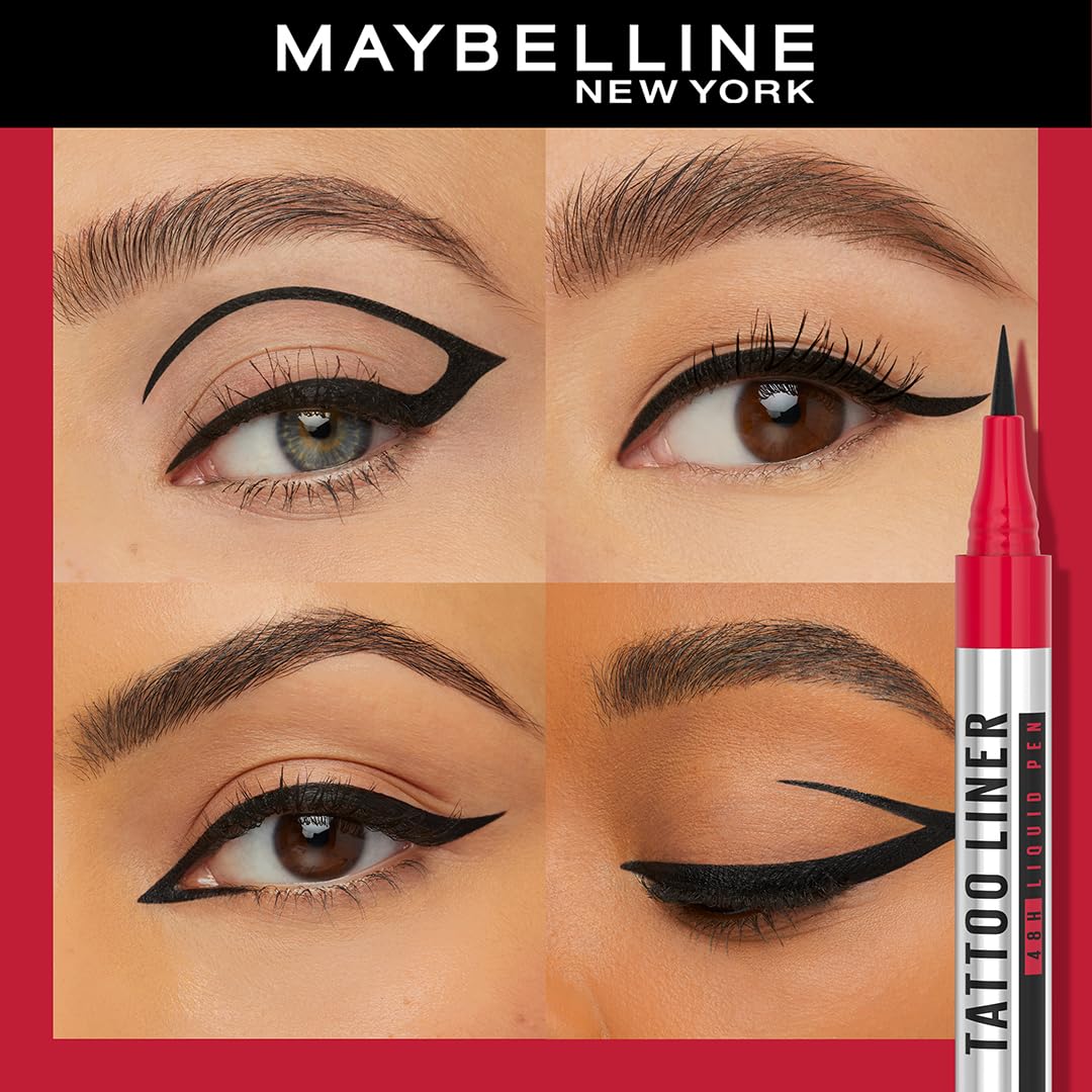 Maybelline - New York High Impact Tattoo Pen Liner, Lasts Up To 48H - Black, Water & Smudge-proof