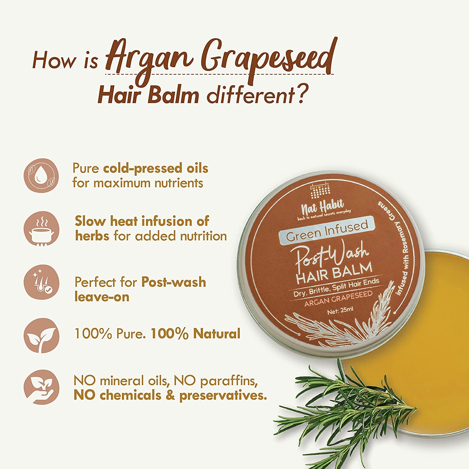 Nat Habit - Green Infused Post-Wash Hair Balm Argan Grapeseed 25ml