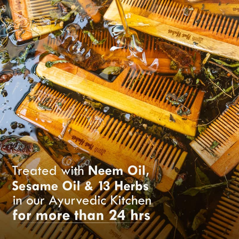 Nat Habit - Oil Treated Kacchi Neem Ayurvedic Wooden Comb - Wide Tooth for Gentle Detangling