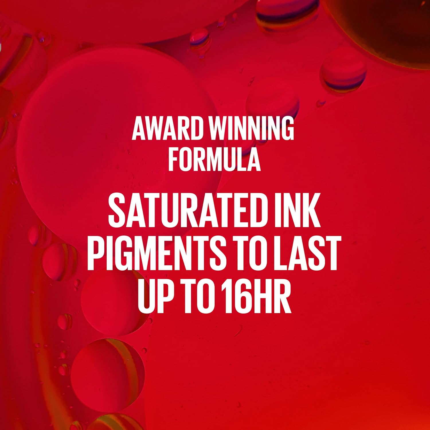Saturated matte ink look in a red-toned liquid lipstick splash