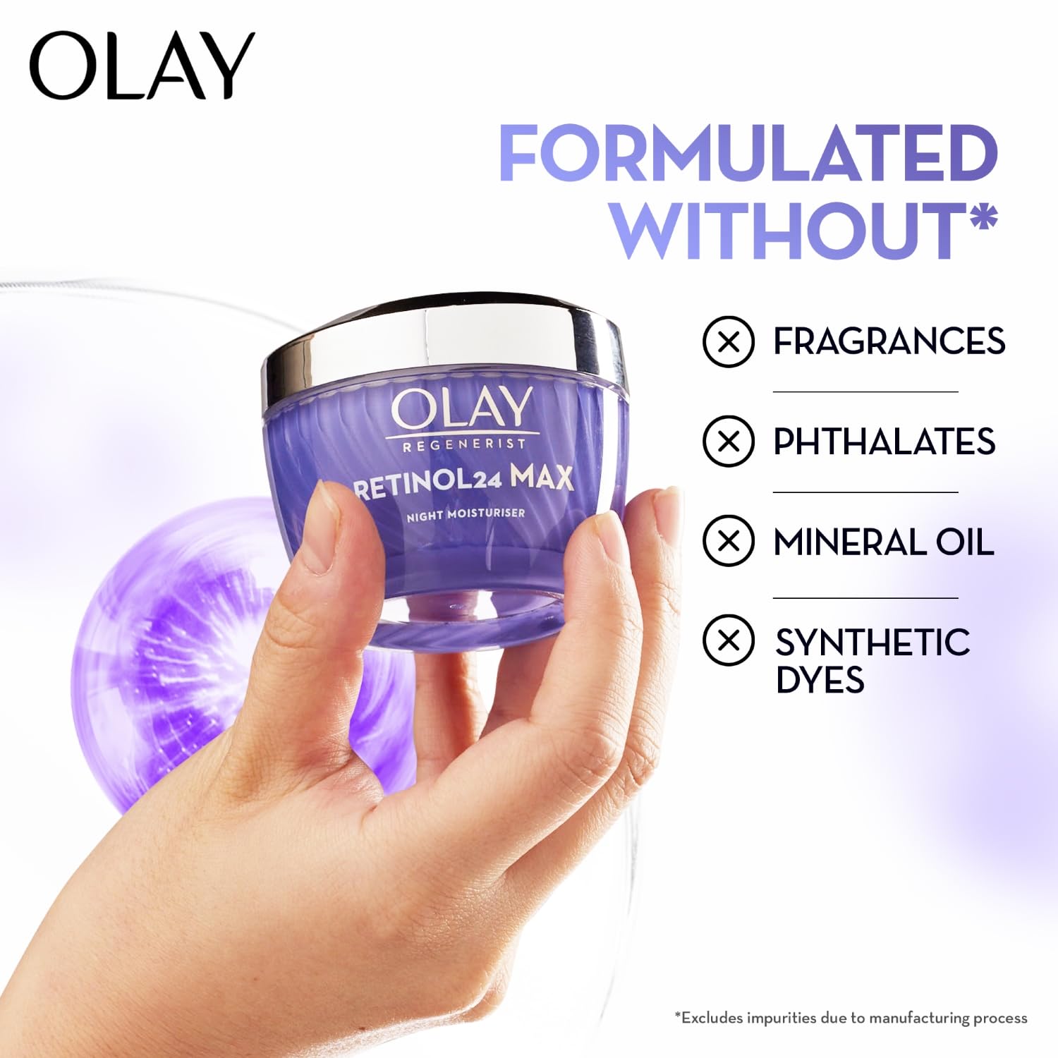 Olay Retinol 24 Max Night Cream, Visibly Reduces Fine Lines in 7 Nights, No Redness, Fragrance Free 50g
