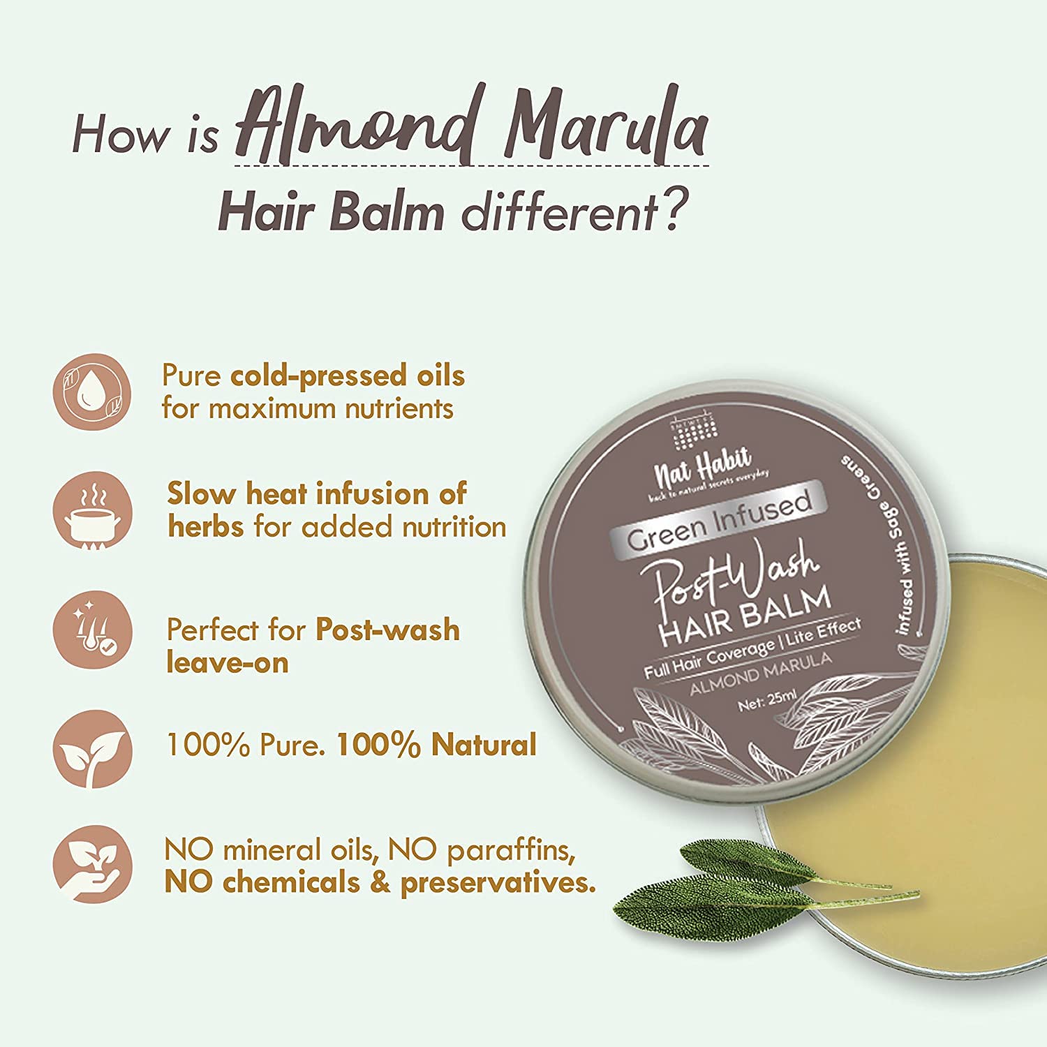 Nat Habit - Green Infused Post-Wash Hair Balm Almond Marula 25ml