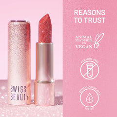 Swiss Beauty glitter lipstick shade 01 Sparkle Gold with open bullet and glitter tube