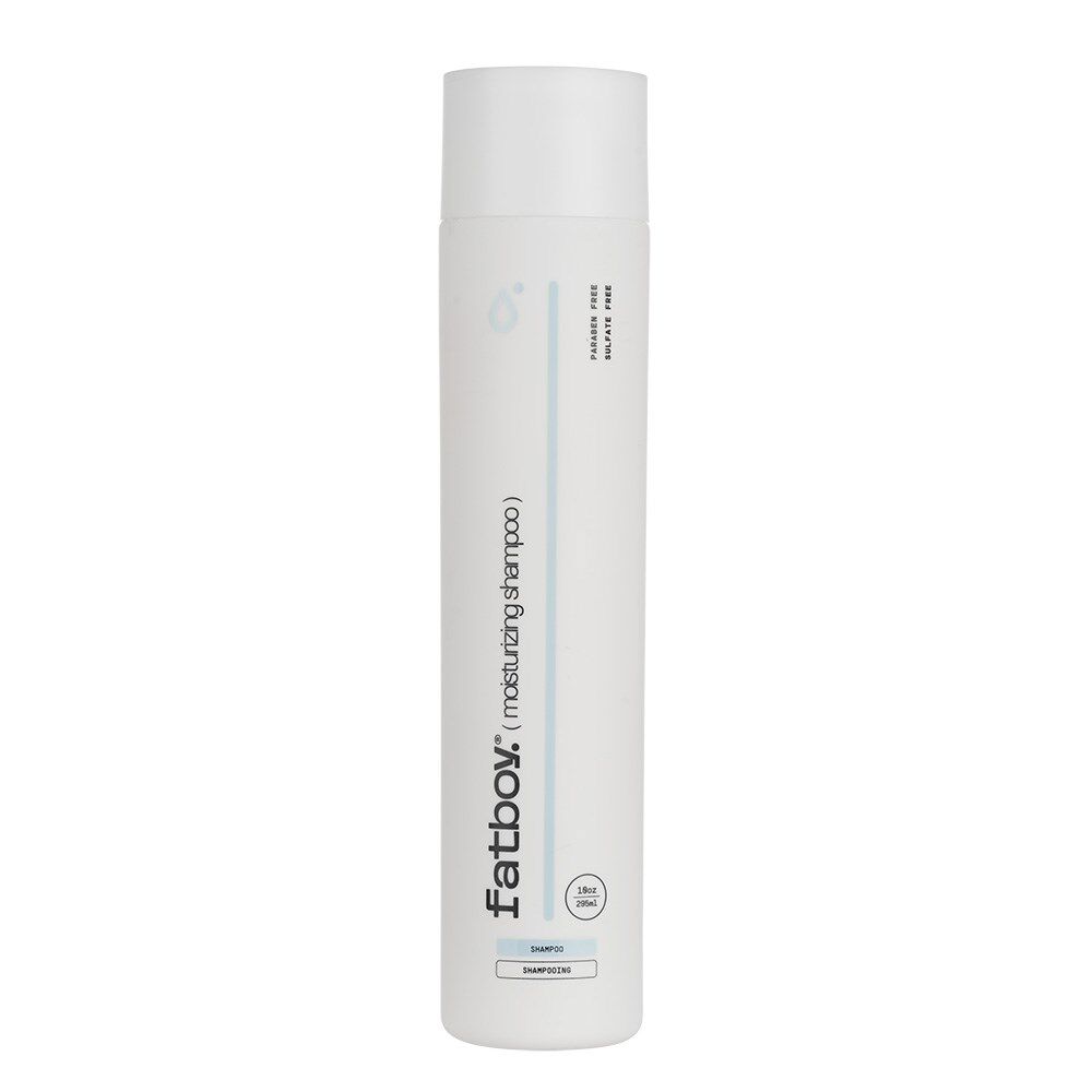 Fatboy moisturizing shampoo bottle, white cap and label, 295 ml