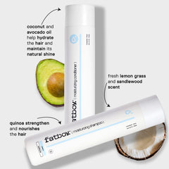 Fat Boy moisturizing conditioner bottle with coconut & avocado oil, lemon grass scent