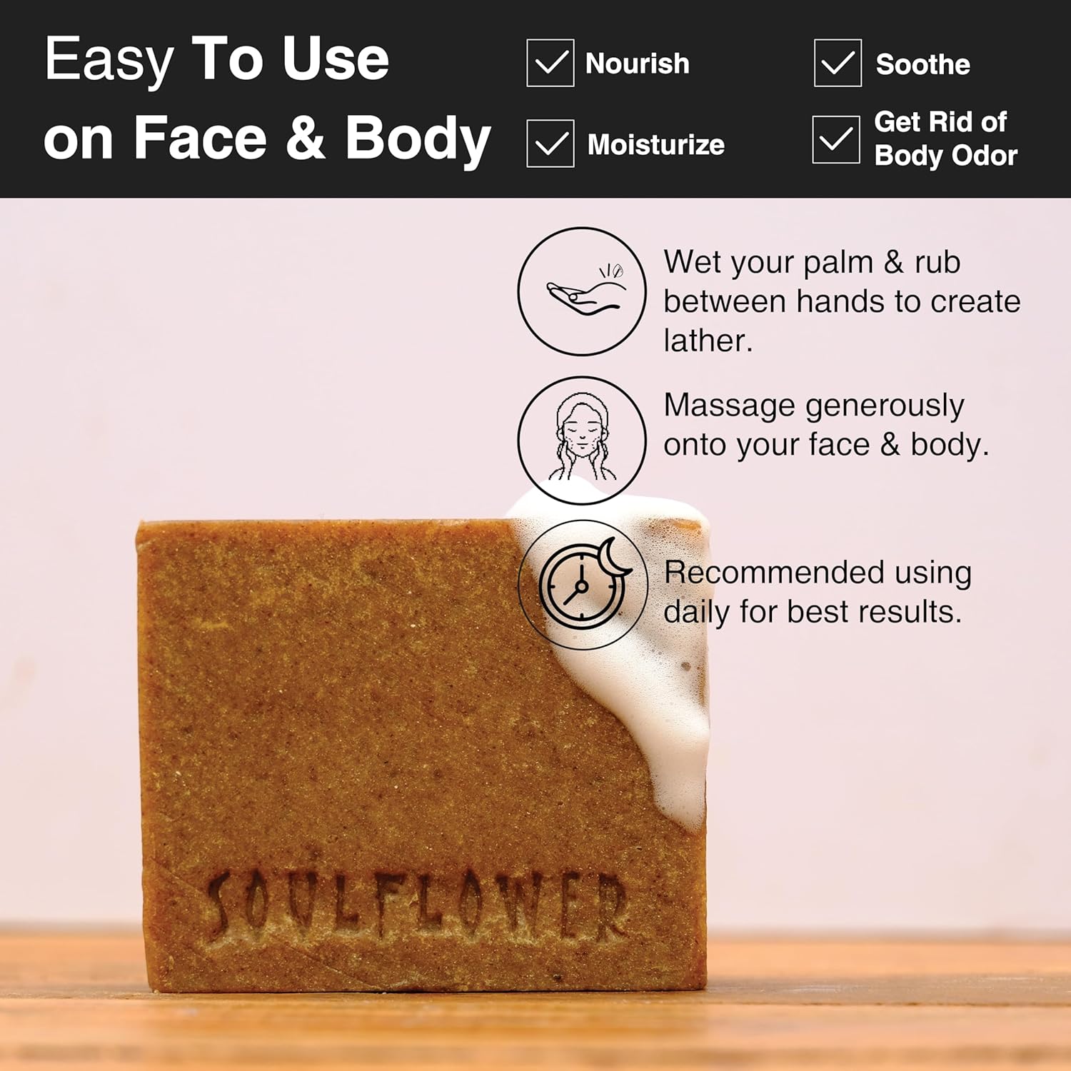 SoulFlower - Sandalwood Soap Proven to Lighten & Brighten Skin 150g