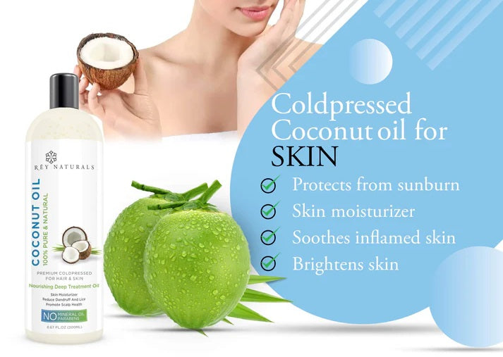 Rey Naturals - Coconut Oil | 100% Pure & Natural Virgin Coconut Oil for Hair and Skin | Hair Growth, Strengthens Hair, Improves Scalp Condition | 200ml