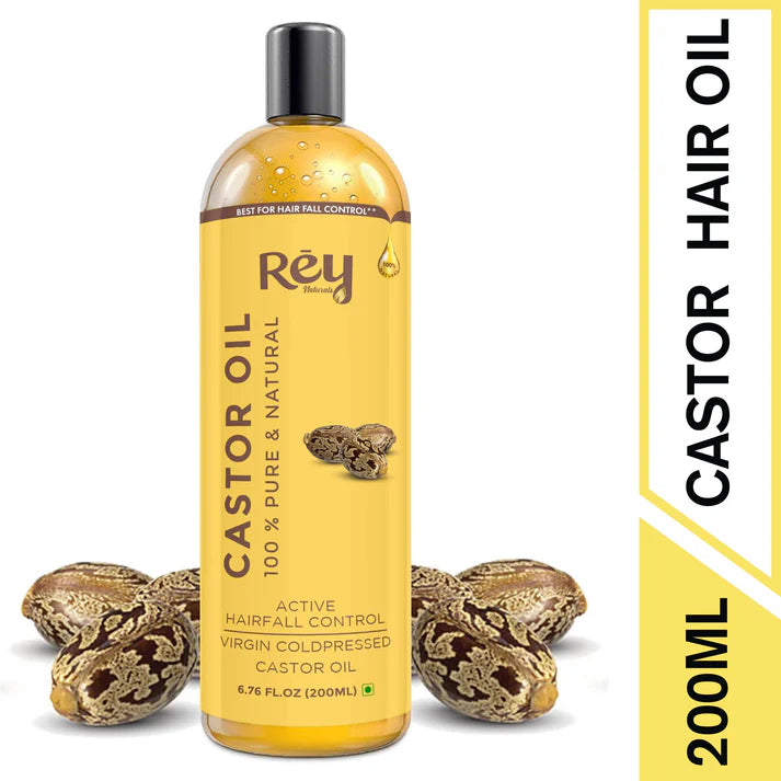 Rey Naturals - Cold Pressed Extra Virgin Castor Oil For Hair Growth | Nourishing Hair Oil For All Hair Types | Deeply Moisturizes, Repairs And Strengthens Hair | For Hair Growth And Adds Shine | 200ml