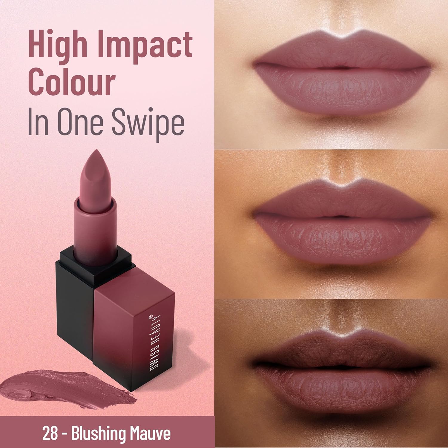 Swiss Beauty HD Matte Lipstick Shade No. 28 Blushing Mauve