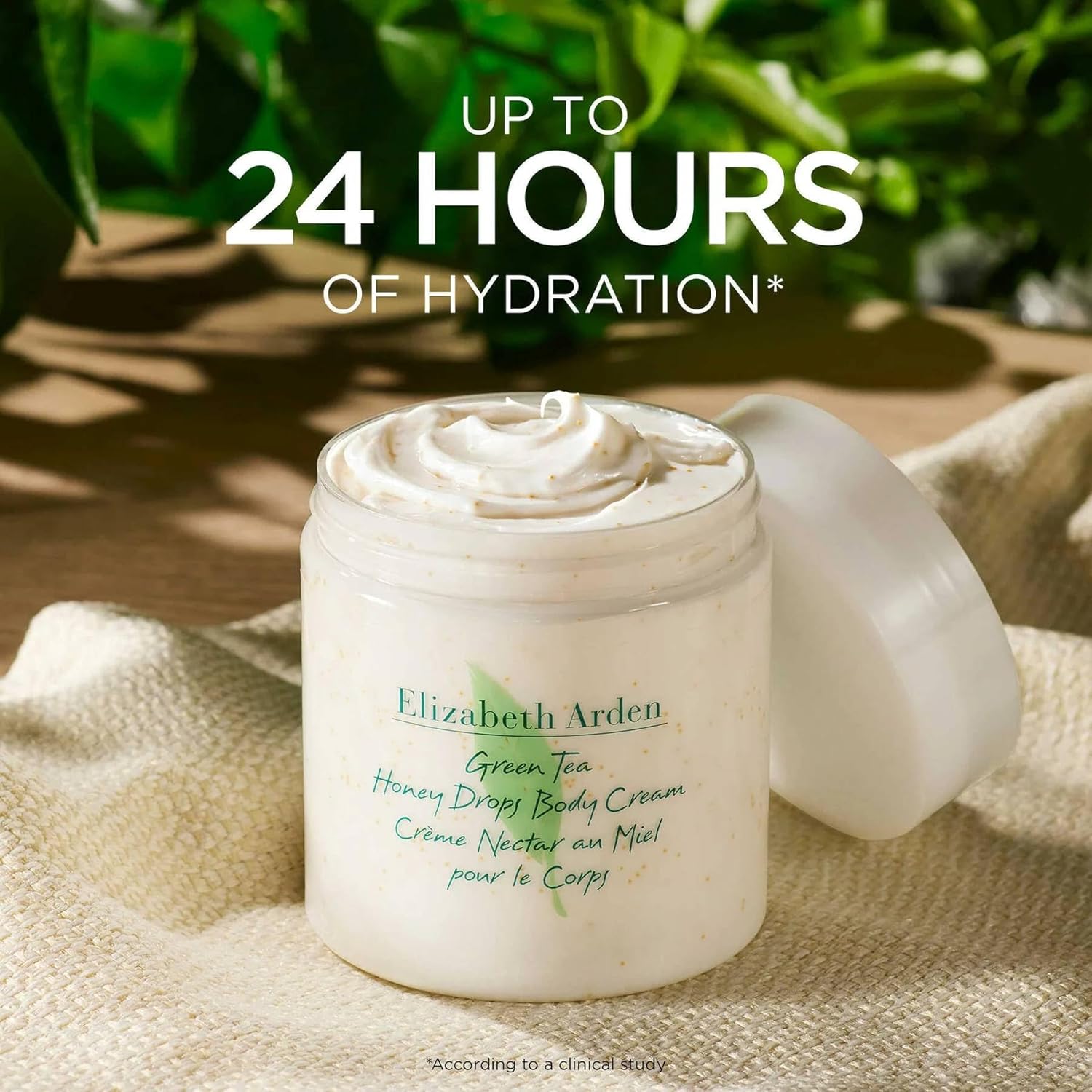 Body cream jar with white lid, smooth cream swirl on top
