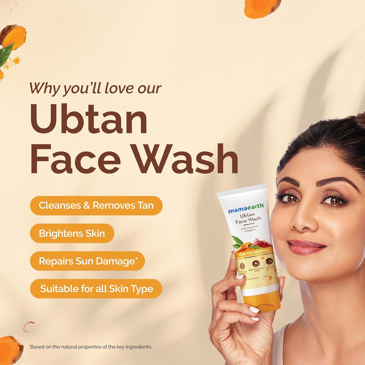 Mamaearth - Natural Ubtan Face Wash with Turmeric and Saffron for Tan Removal and Skin Brightning 100ml