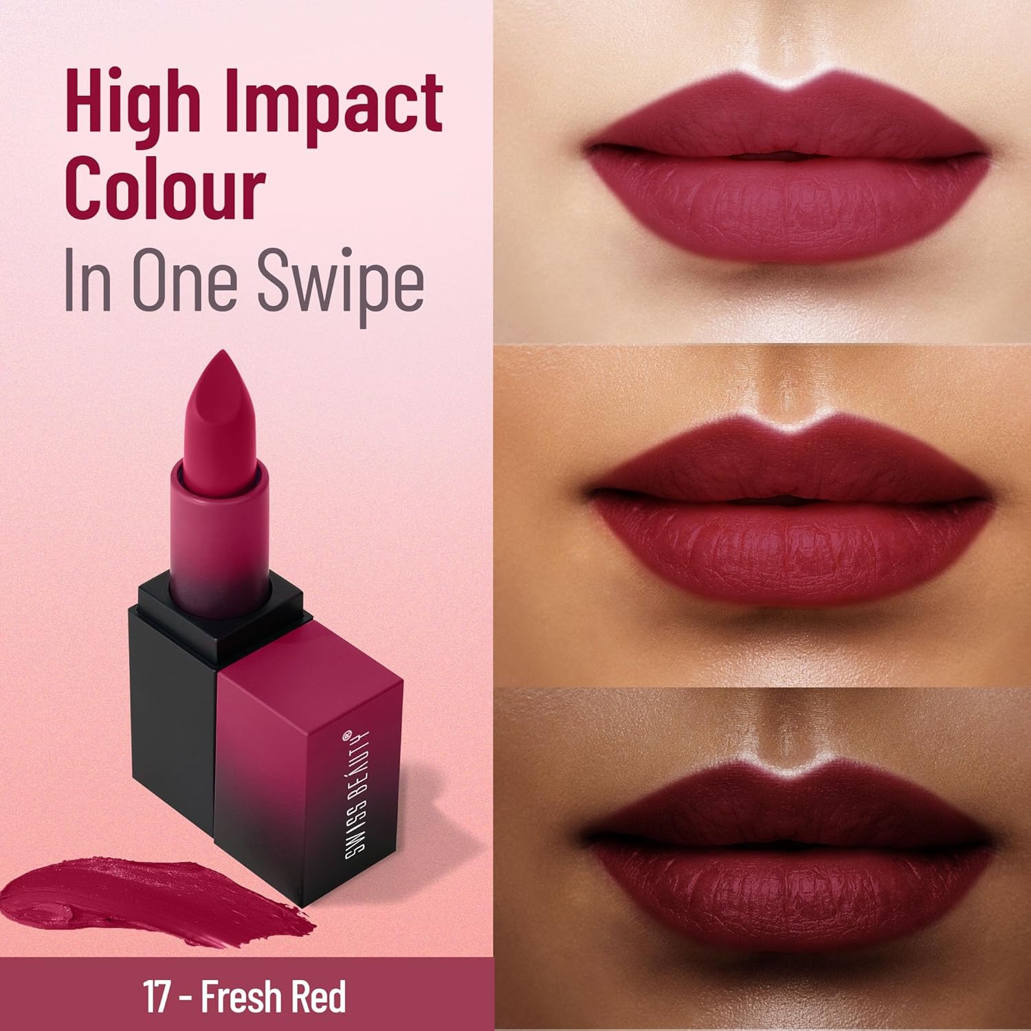 Swiss Beauty HD Matte Lipstick Shade No. 17 Fresh Red
