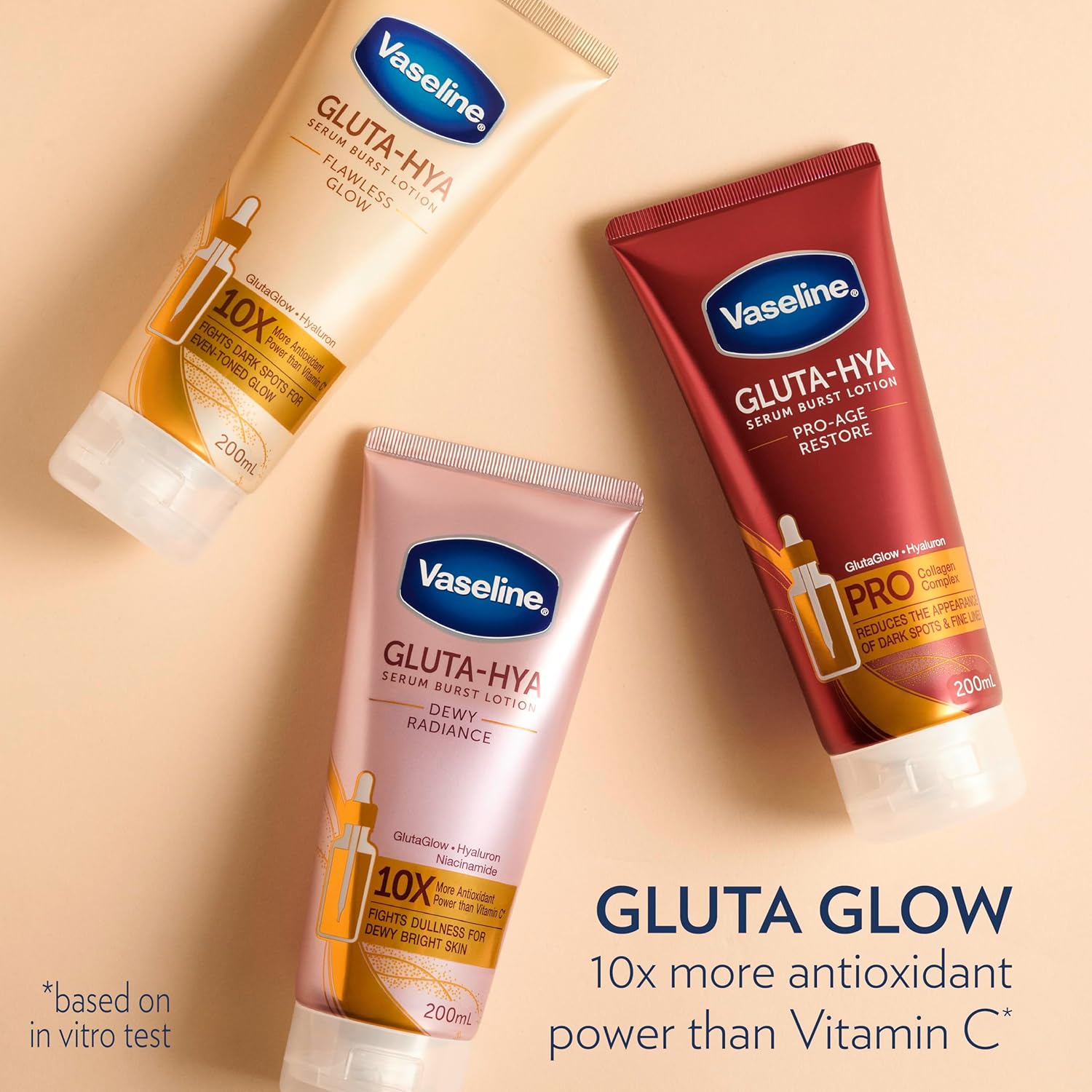 Vaseline Gluta-Hya Body Lotion for visibly bright and smooth skin Pro-Age Restore with Pro Collagen Complex to reduce fine lines 200ml