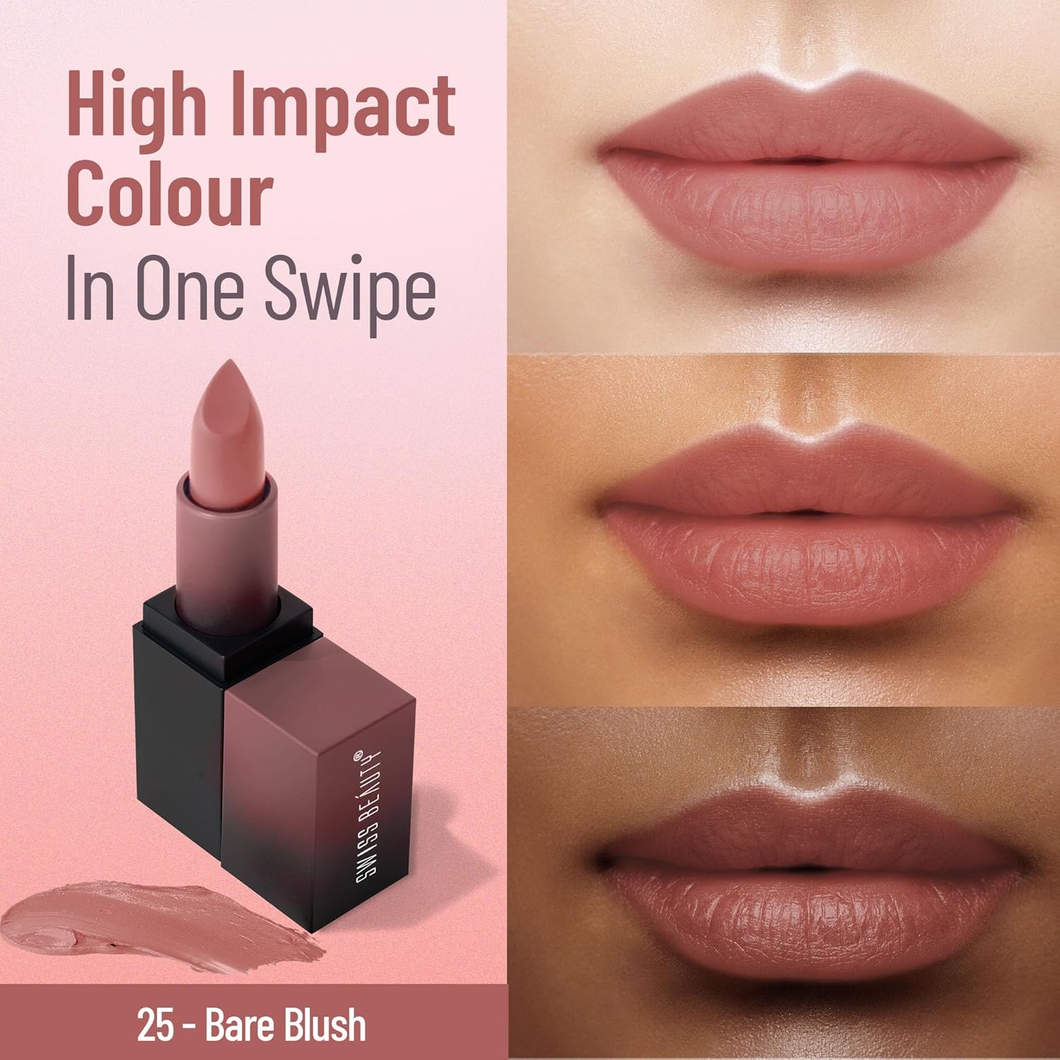 Swiss Beauty HD Matte Lipstick Shade No. 25 Bare Blush
