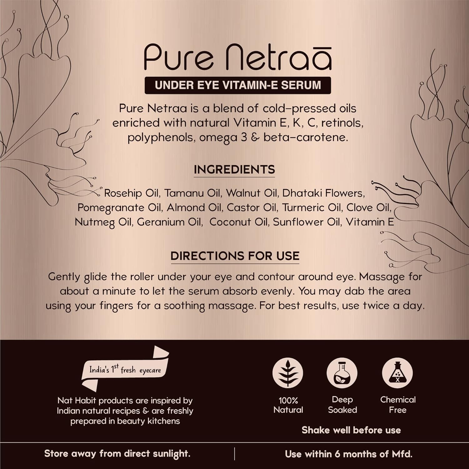 Nat Habit - Pure Netraa Under Eye Serum For Dark Circle & Puffiness Reduction With Vitamin C & Retinol 9.2ml