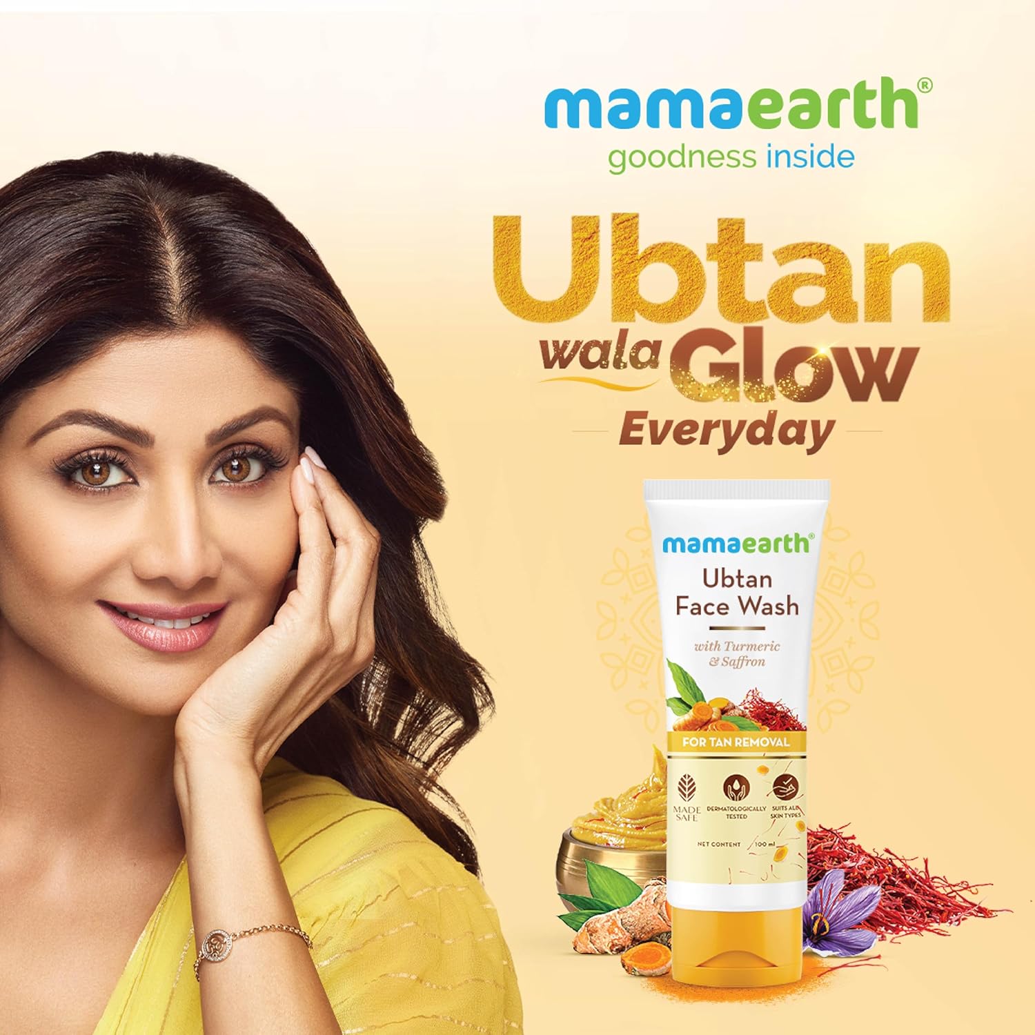 Mamaearth - Natural Ubtan Face Wash with Turmeric and Saffron for Tan Removal and Skin Brightning 100ml