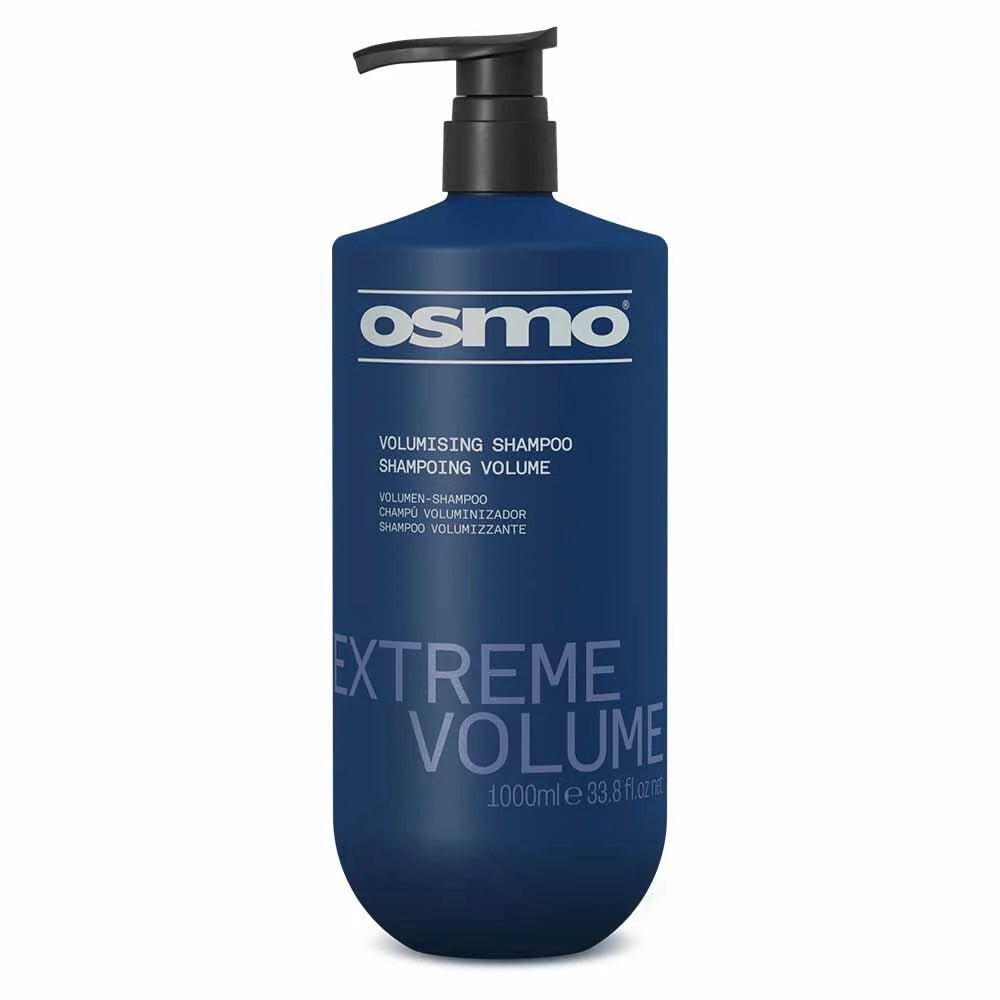 Osmo Extreme Volume shampoo bottle with pump, blue label and cap