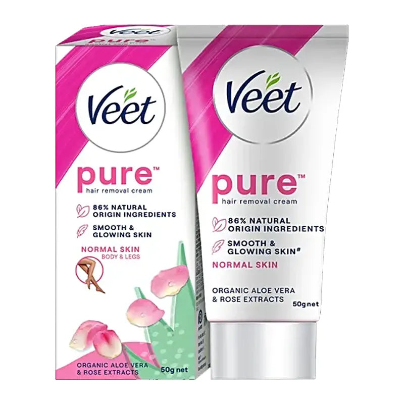 Veet Pure hair removal cream boxes, normal skin, with organic aloe vera and rose extracts