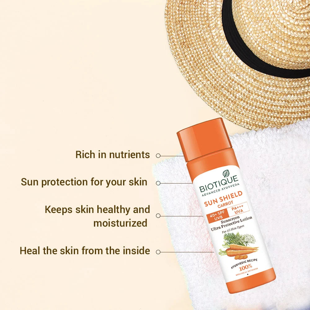 Biotique - Sun Shield Carrot 40+SPF UVA UVB Sunscreen Ultra Protective Lotion 120ml