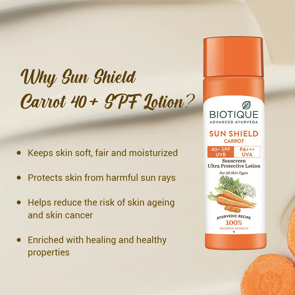 Biotique - Sun Shield Carrot 40+SPF UVA UVB Sunscreen Ultra Protective Lotion 120ml