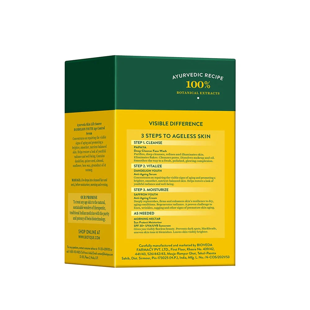 Biotique Dandelion Youth Anti-Ageing Serum Targeting Wrinkles & Dull, Dry Skin 40ml