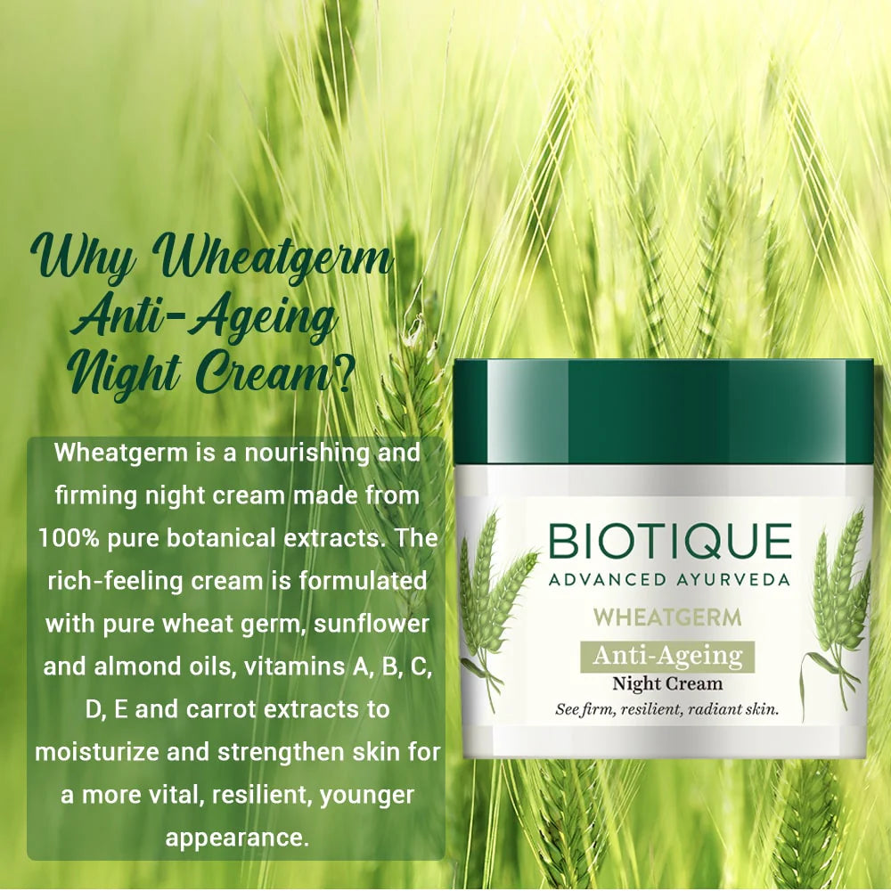 Biotique Wheatgerm Anti-Ageing Night Cream - Targeting Wrinkles & Dull/Dry Skin 50g