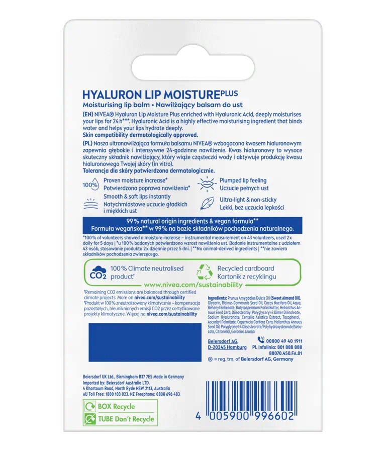 Nivea - Hyaluron Lip Moisture Plus Lip Balm 5.2g
