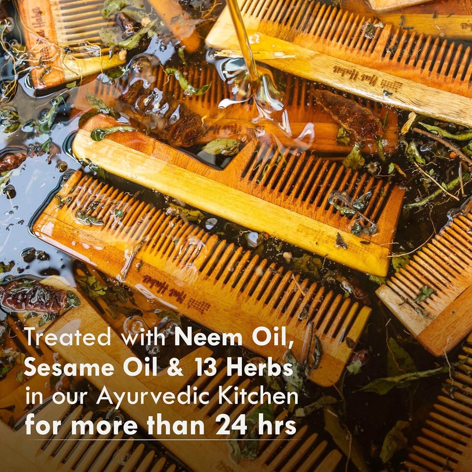 Nat Habit - Oil Treated Kacchi Neem Ayurvedic Wooden Comb - Dual Tooth for Detangling & Frizz Control