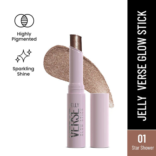 Jelly glow stick lipstick in lilac tube with bronze shimmer cap, shade 01 Star Shower