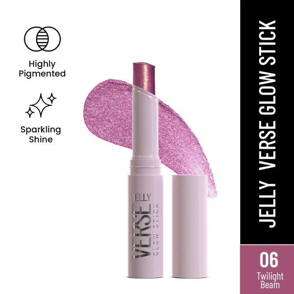 Jelly glow stick in purple glitter shade, capped tube with glitter stick