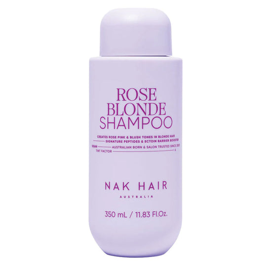 NAK Signature Rose Blonde Shampoo bottle, pale lavender with Rose Blonde label, 350 ml