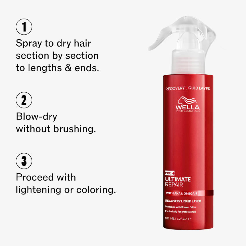 Wella Professionals recovery liquid layer spray bottle, red with trigger sprayer, 185 ml