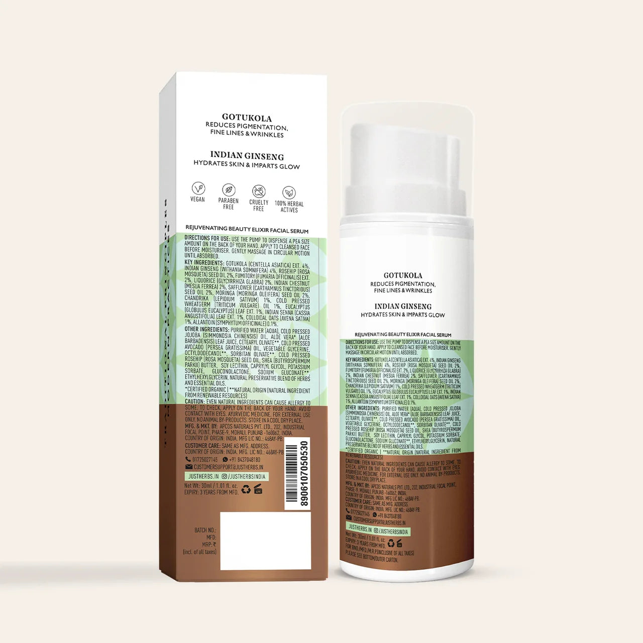 Just Herbs - Glow Boosting Face serum with Gotukola and Indian Ginseng 30ml