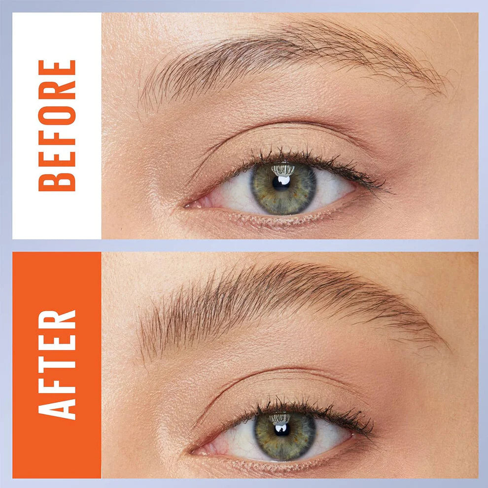 Before-and-after eyes showing lifted eyebrows with clear gel effect