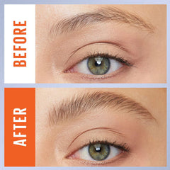 Before-and-after eyes showing lifted eyebrows with clear gel effect