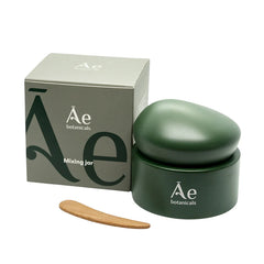 Refillable mixing jar with bamboo spatula, dark green, domed lid and wooden spatula