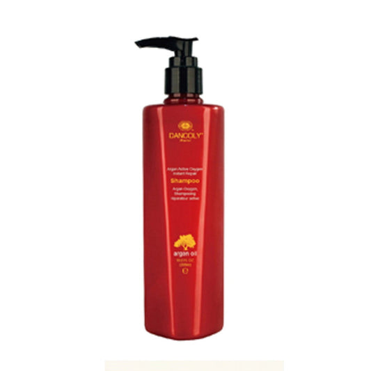 Dancoly argan shampoo bottle with black pump, red bottle, 300 ml
